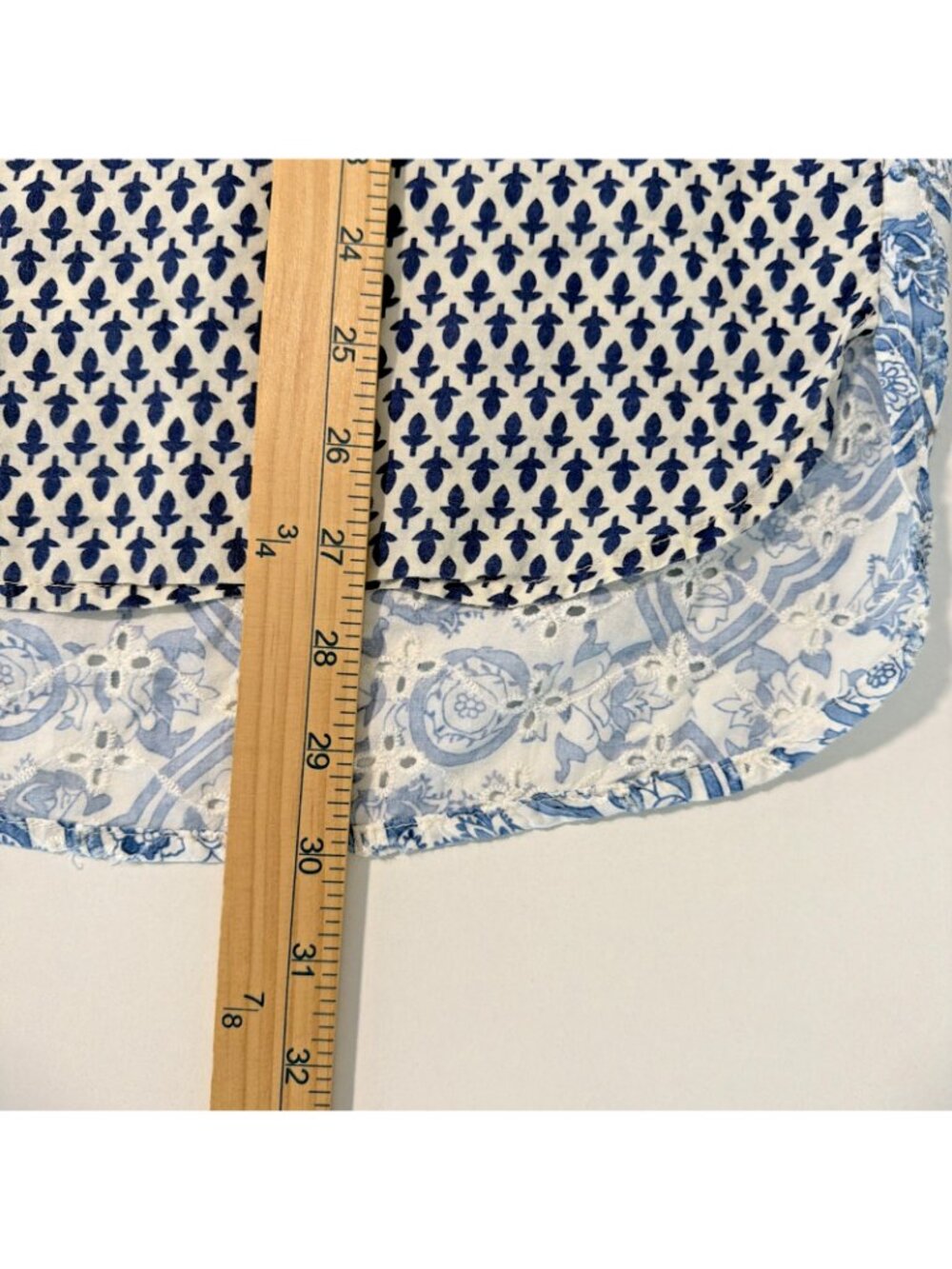 Soft Surroundings Patchwork Prairie Shirt Large Blue Floral Cottagecore Boho - Picture 9 of 11